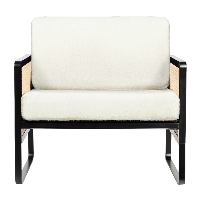 Fauteuil en bois noir et tissu bouclé blanc Cannage - RED Edition