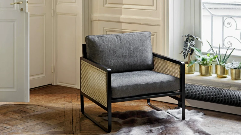 Fauteuil en bois noir et tissu anthracite Cannage - RED Edition