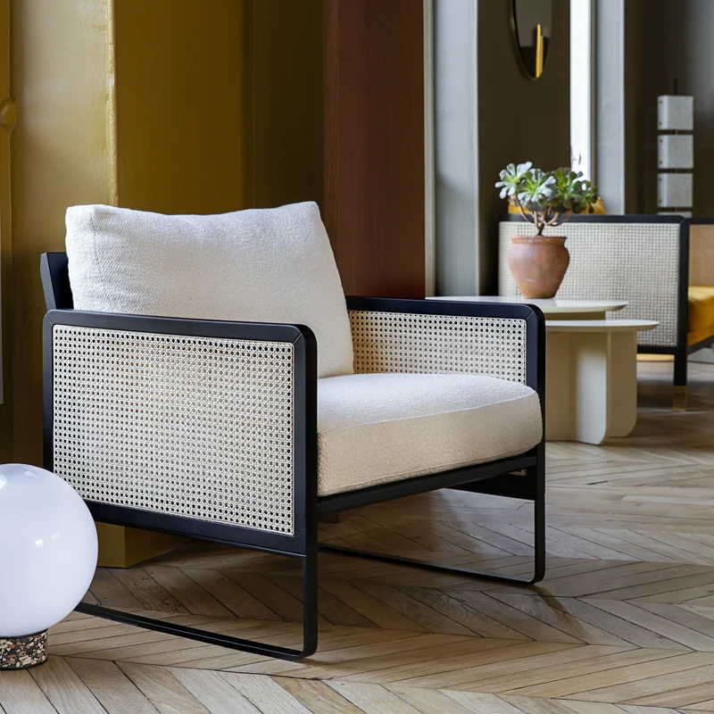 Fauteuil en bois noir et tissu anthracite Cannage - RED Edition