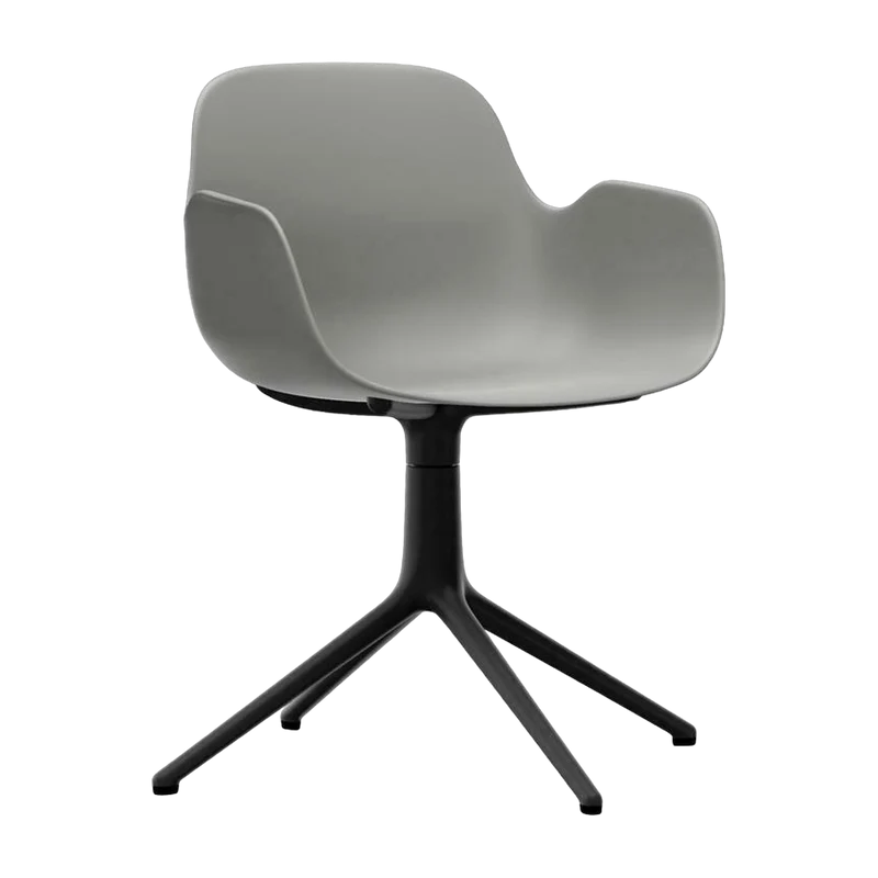 Chaise de bureau avec accoudoirs en polypropylene grise et base noire Swivel 4L Grey - Normann Copenhagen