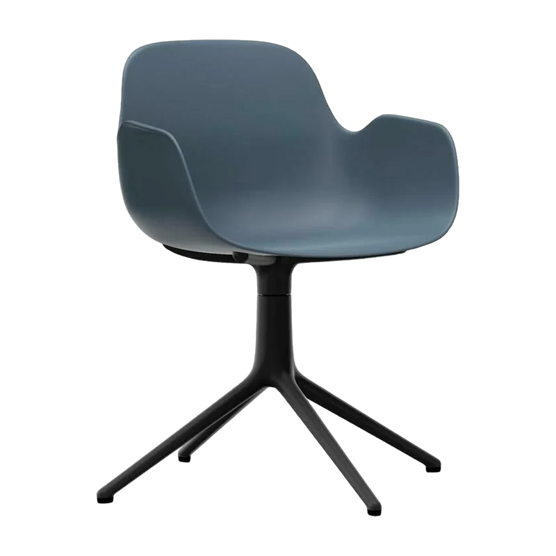 Chaise de bureau avec accoudoirs en polypropylene bleue et base noire Swivel 4L bleu - Normann Copenhagen