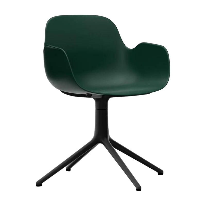 Chaise de bureau avec accoudoirs en polypropylene verte et base noire Swivel 4L vert - Normann Copenhagen