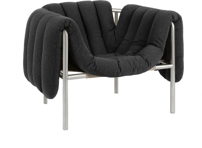 Fauteuil lounge en coton anthracite et acier Puffy - Hem