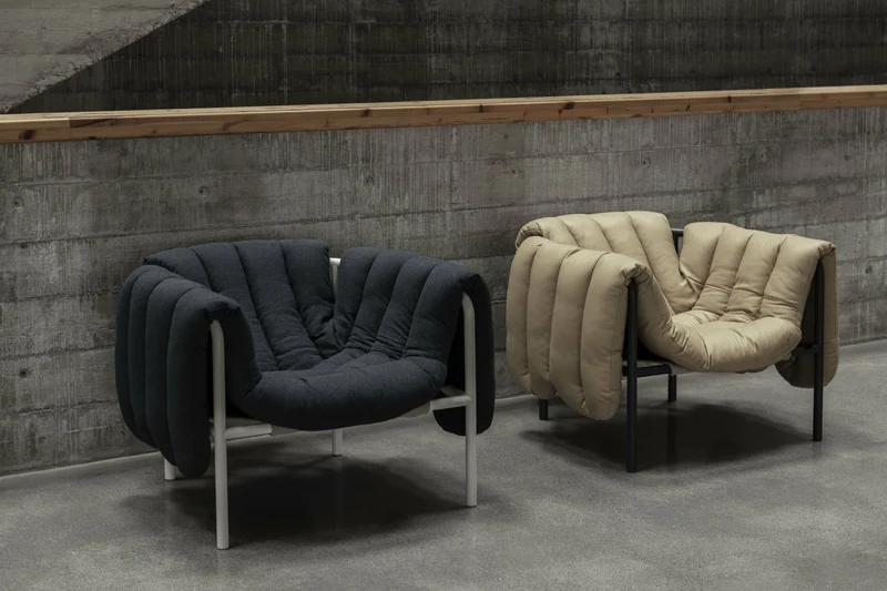 Fauteuil lounge en coton anthracite et acier Puffy - Hem