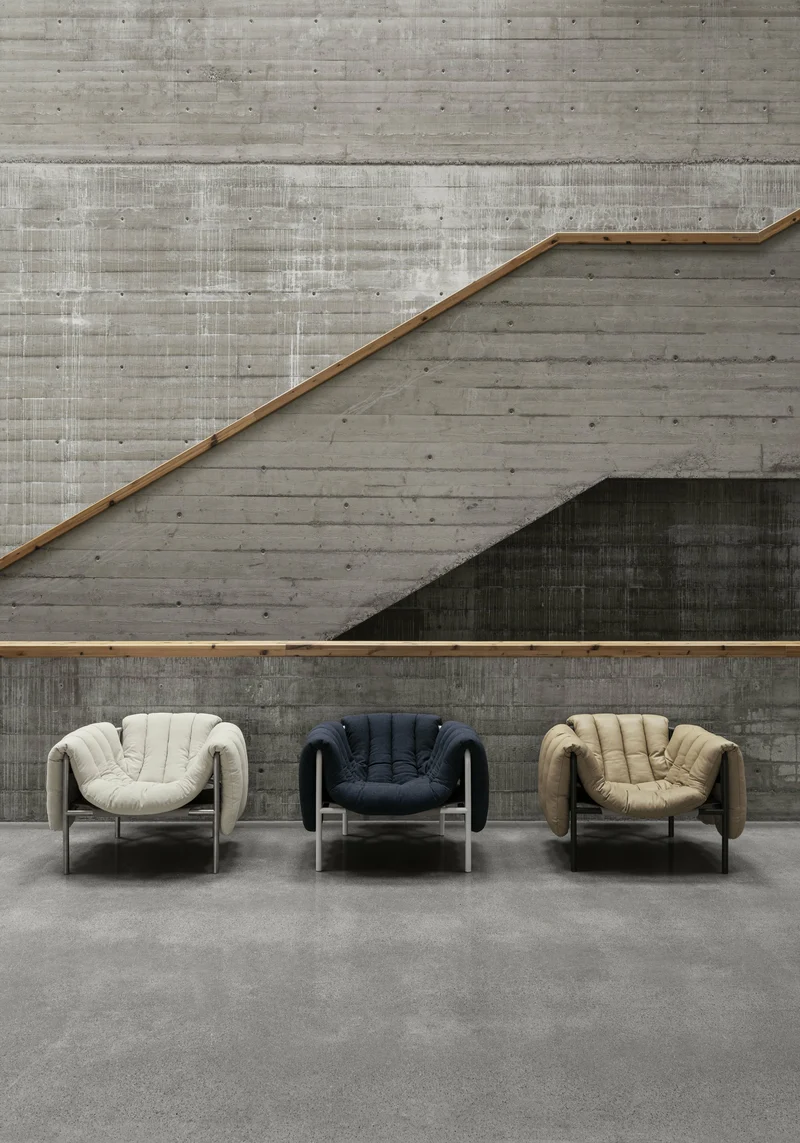 Fauteuil lounge en coton anthracite et acier Puffy - Hem