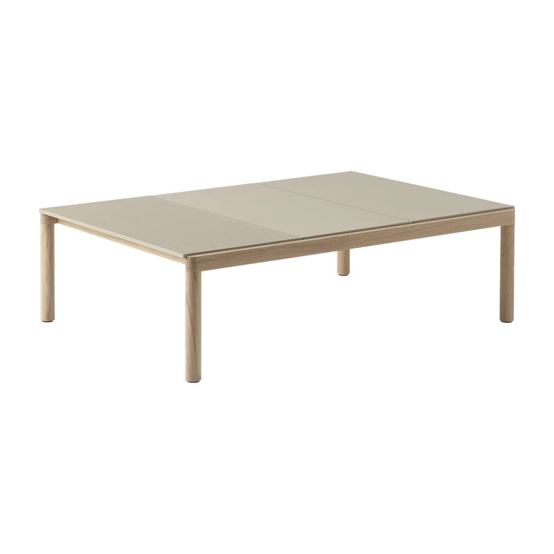 Table basse en grès beige sable wavy et chêne naturel 85 x 120 cm Couple - Muuto