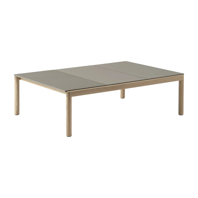 Table basse en grès taupe wavy et chêne naturel 85 x 120 cm Couple - Muuto