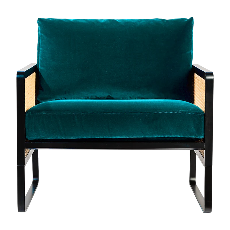 Fauteuil en bois noir et velours bleu canard Cannage - RED Edition