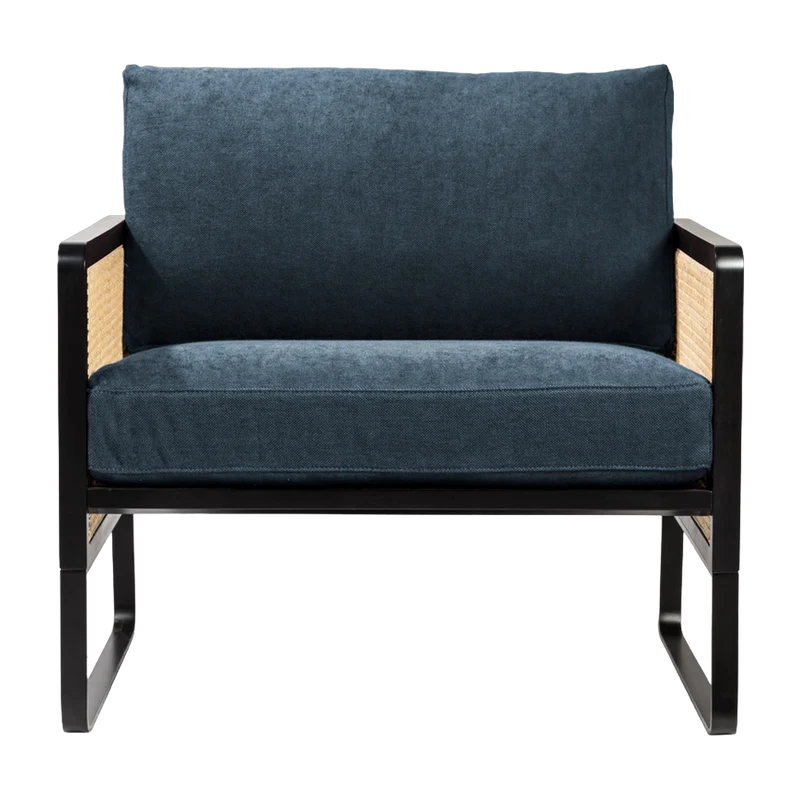 Fauteuil en bois noir et tissu bleu orage Cannage - RED Edition