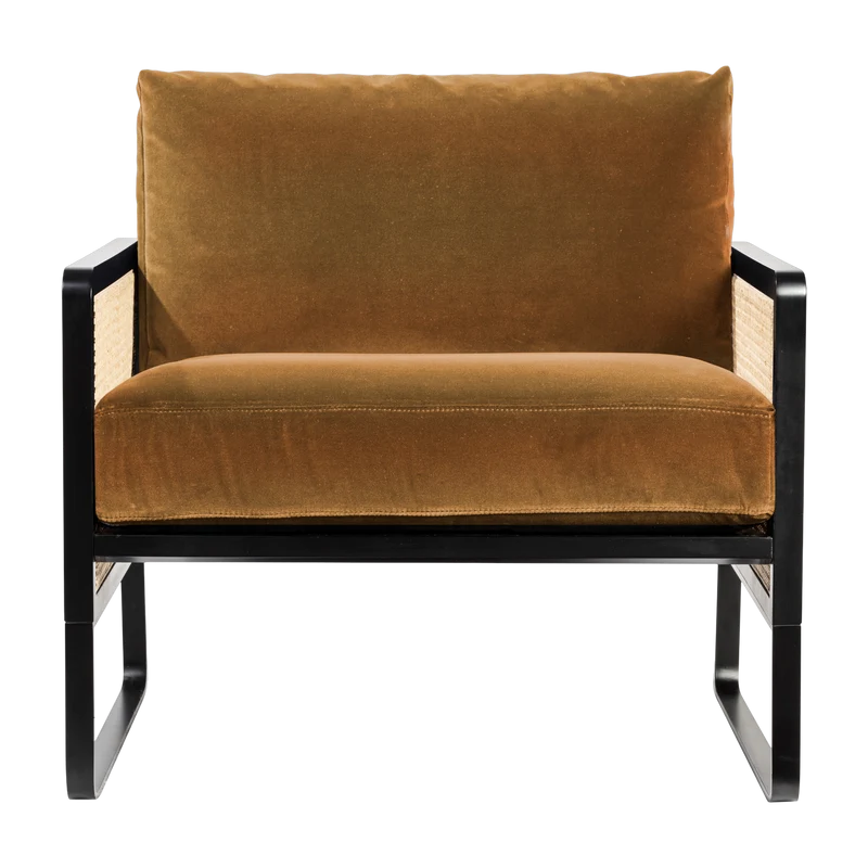Fauteuil en bois noir et tissu velours orange honey Cannage - RED Edition