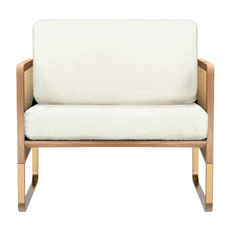 Fauteuil en bois naturel et tissu bouclé blanc Cannage - RED Edition