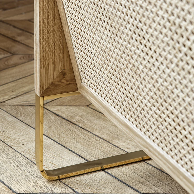 Fauteuil en bois naturel et tissu bouclé blanc Cannage - RED Edition