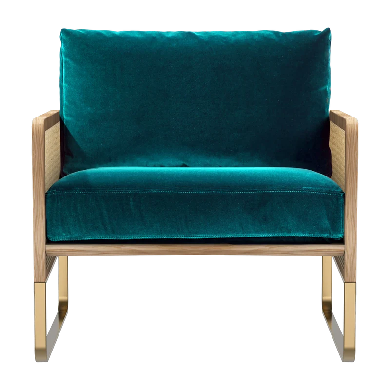 Fauteuil en bois naturel et velours bleu canard Cannage - RED Edition