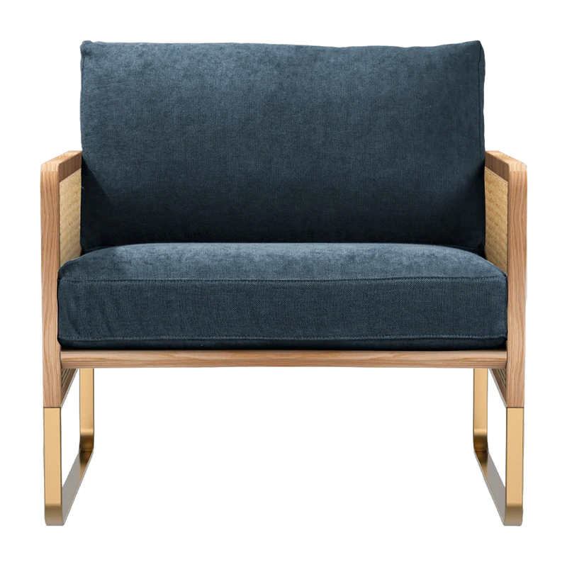 Fauteuil en bois naturel et tissu bleu orage Cannage - RED Edition