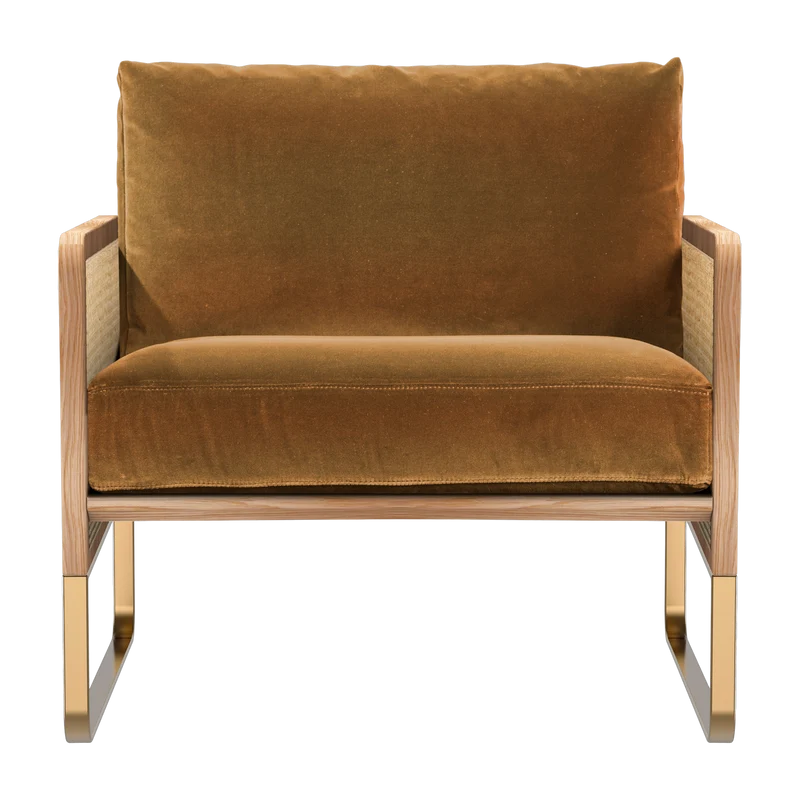 Fauteuil en bois naturel et velours orange honey Cannage - RED Edition