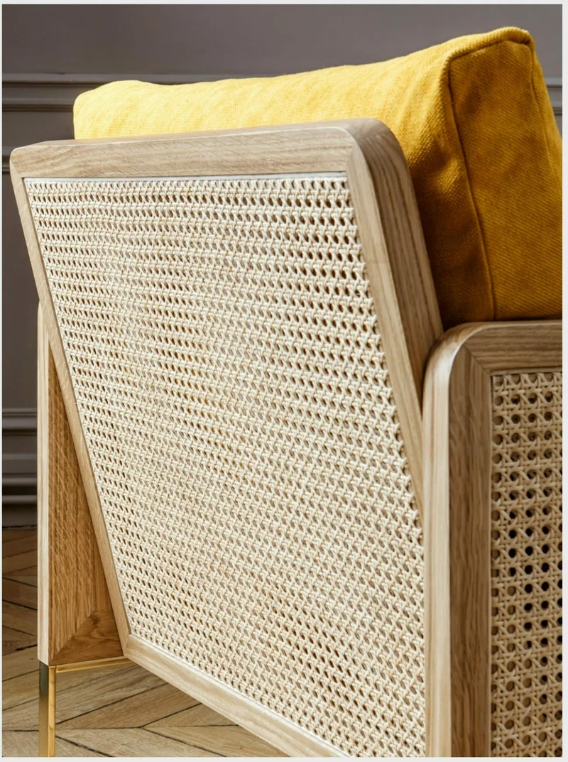 Fauteuil en bois naturel et velours orange honey Cannage - RED Edition