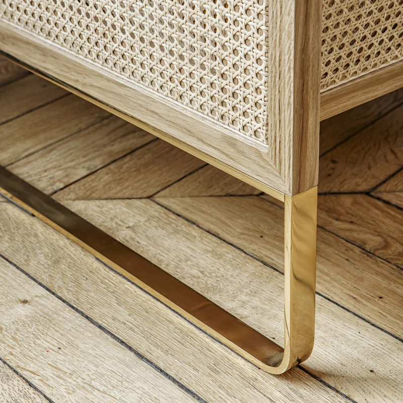 Fauteuil en bois naturel et velours orange honey Cannage - RED Edition