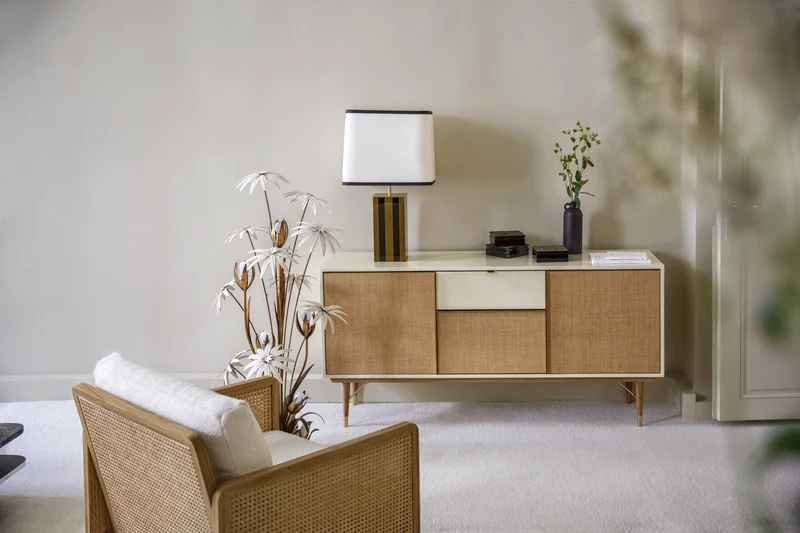 Enfilade laquée ivoire et fibre naturelle 160 cm Capri - RED Edition