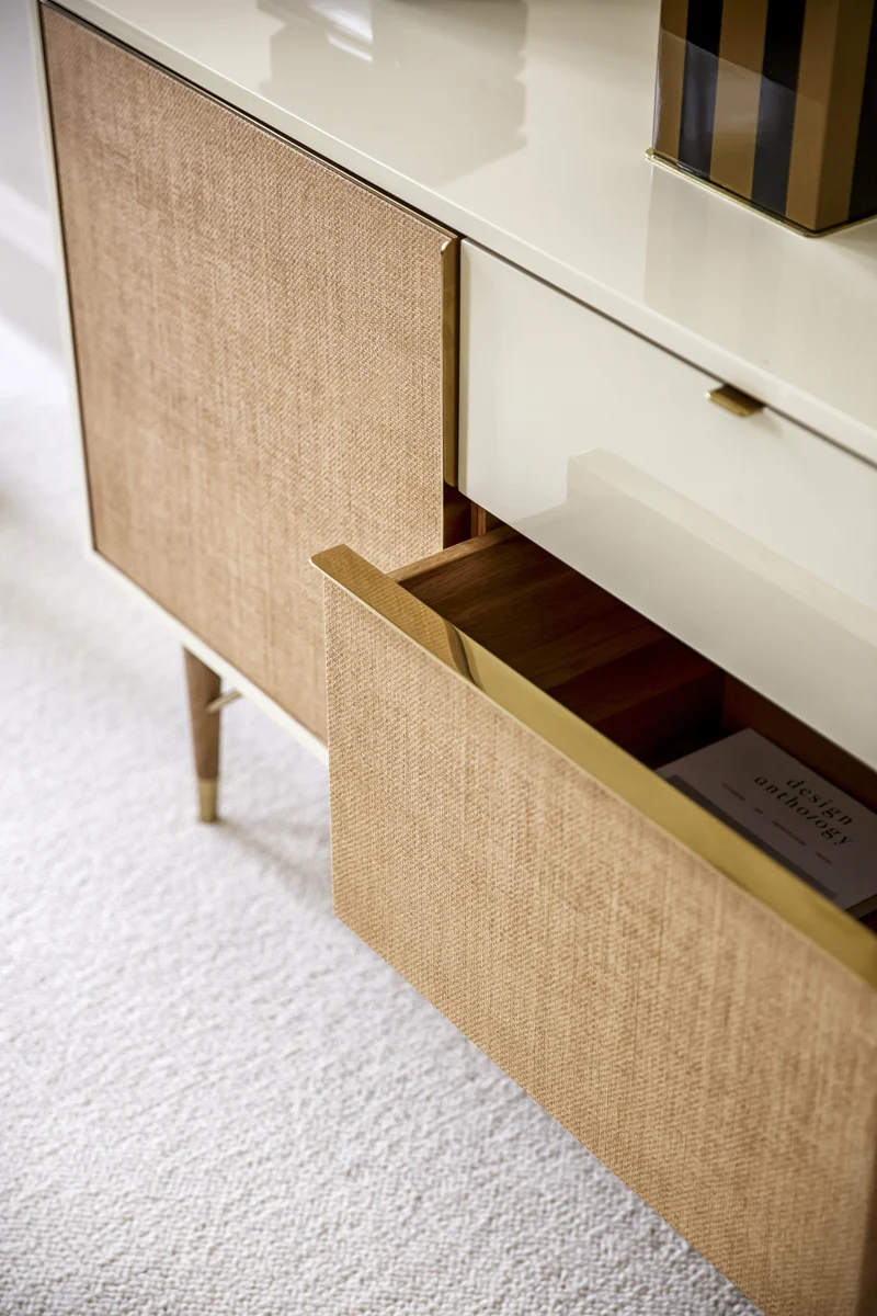 Enfilade laquée ivoire et fibre naturelle 160 cm Capri - RED Edition