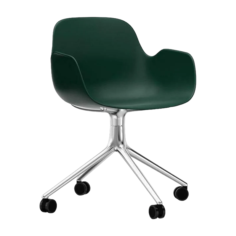 Chaise de bureau à roulettes avec accoudoirs en polypropylene verte Swivel 4W vert - Normann Copenhagen