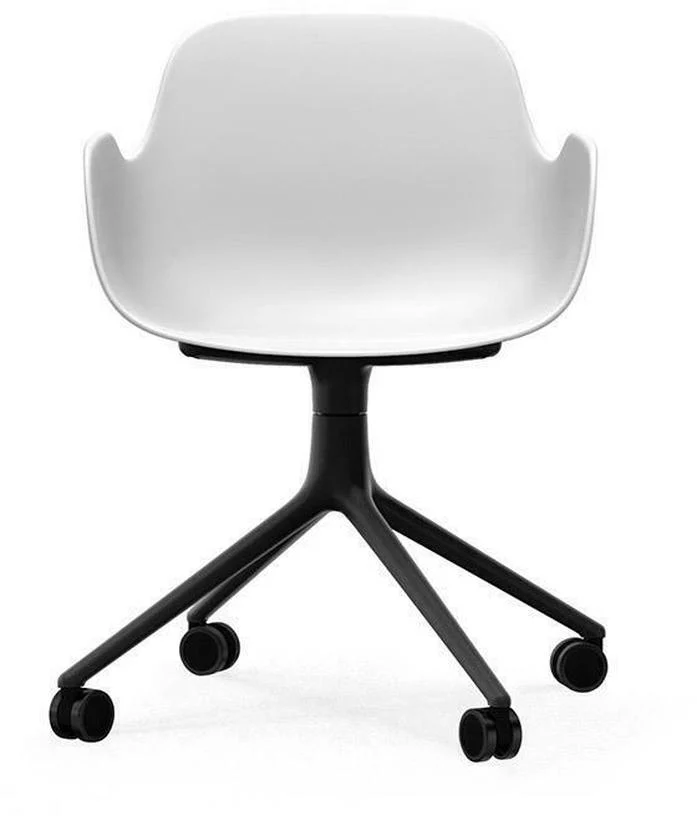 Chaise de bureau à roulettes avec accoudoirs en pp blanche et noire Swivel 4W blanc - Normann Copenhagen