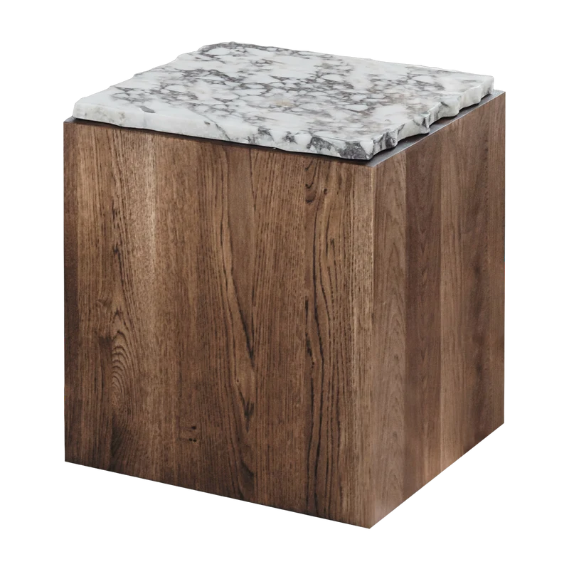 Table basse en chêne fumé et marbre blanc Calacatta Viola 40x40x44cm Pera S - Un’common