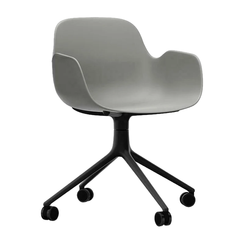 Chaise de bureau à roulettes avec accoudoirs en pp grise et noire Swivel 4W Grey - Normann Copenhagen