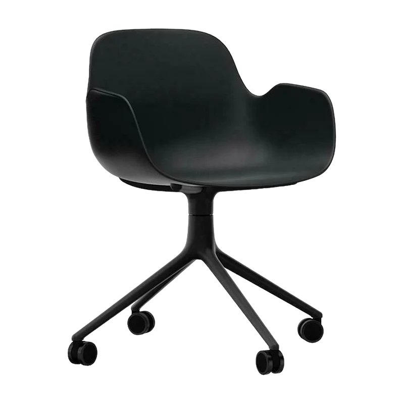 Chaise de bureau à roulettes avec accoudoirs en pp noire et noire Swivel 4W - Normann Copenhagen