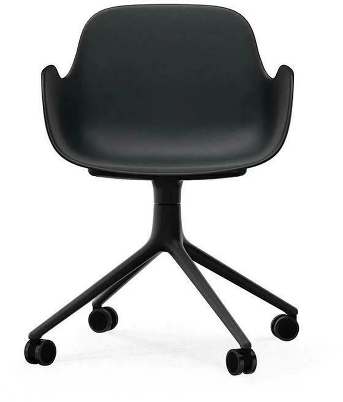Chaise de bureau à roulettes avec accoudoirs en pp noire et noire Swivel 4W - Normann Copenhagen