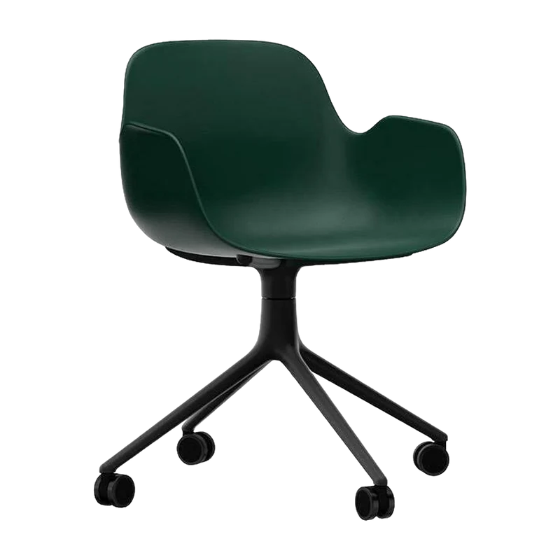 Chaise de bureau à roulettes avec accoudoirs en pp verte et noire Swivel 4W vert - Normann Copenhagen
