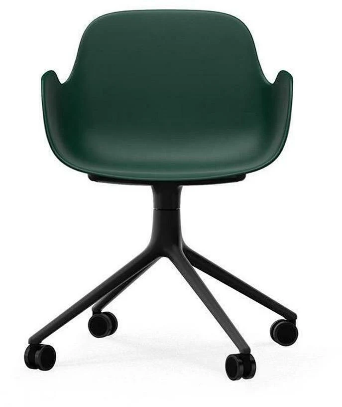 Chaise de bureau à roulettes avec accoudoirs en pp verte et noire Swivel 4W vert - Normann Copenhagen