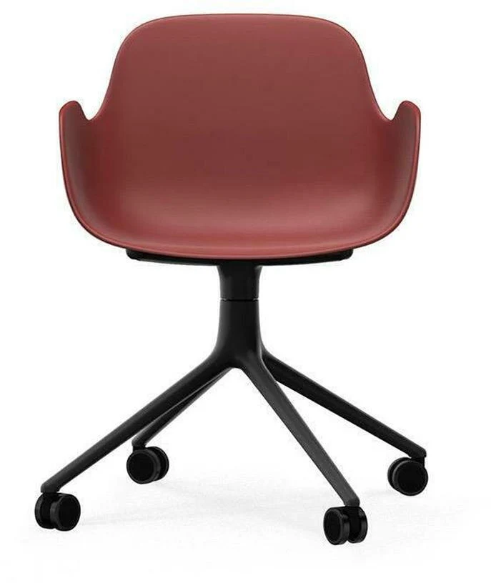Chaise de bureau à roulettes avec accoudoirs en pp rouge et noire Swivel 4W rouge - Normann Copenhagen