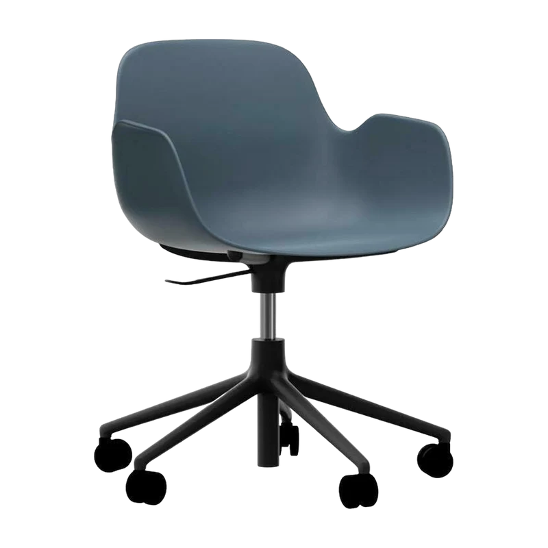 Chaise de bureau réglable à roulettes avec accoudoirs en pp bleue Swivel 5W bleu - Normann Copenhagen