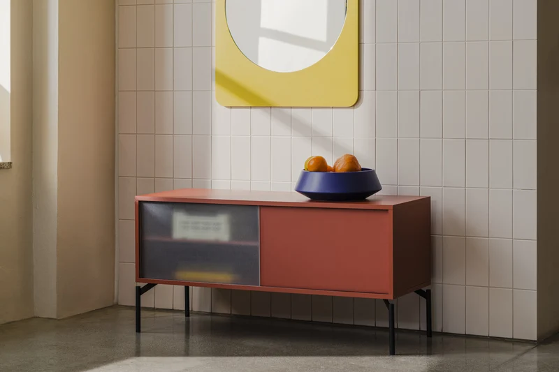 Meuble TV en acier rose terracotta Met Mini - noo.ma