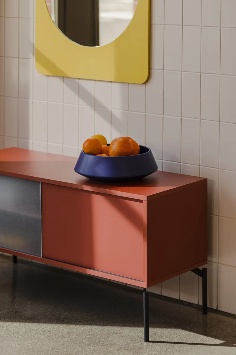 Meuble TV en acier rose terracotta Met Mini - noo.ma