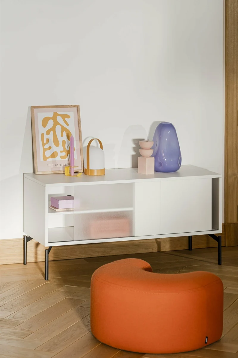 Meuble TV en acier gris amande Met Mini - noo.ma