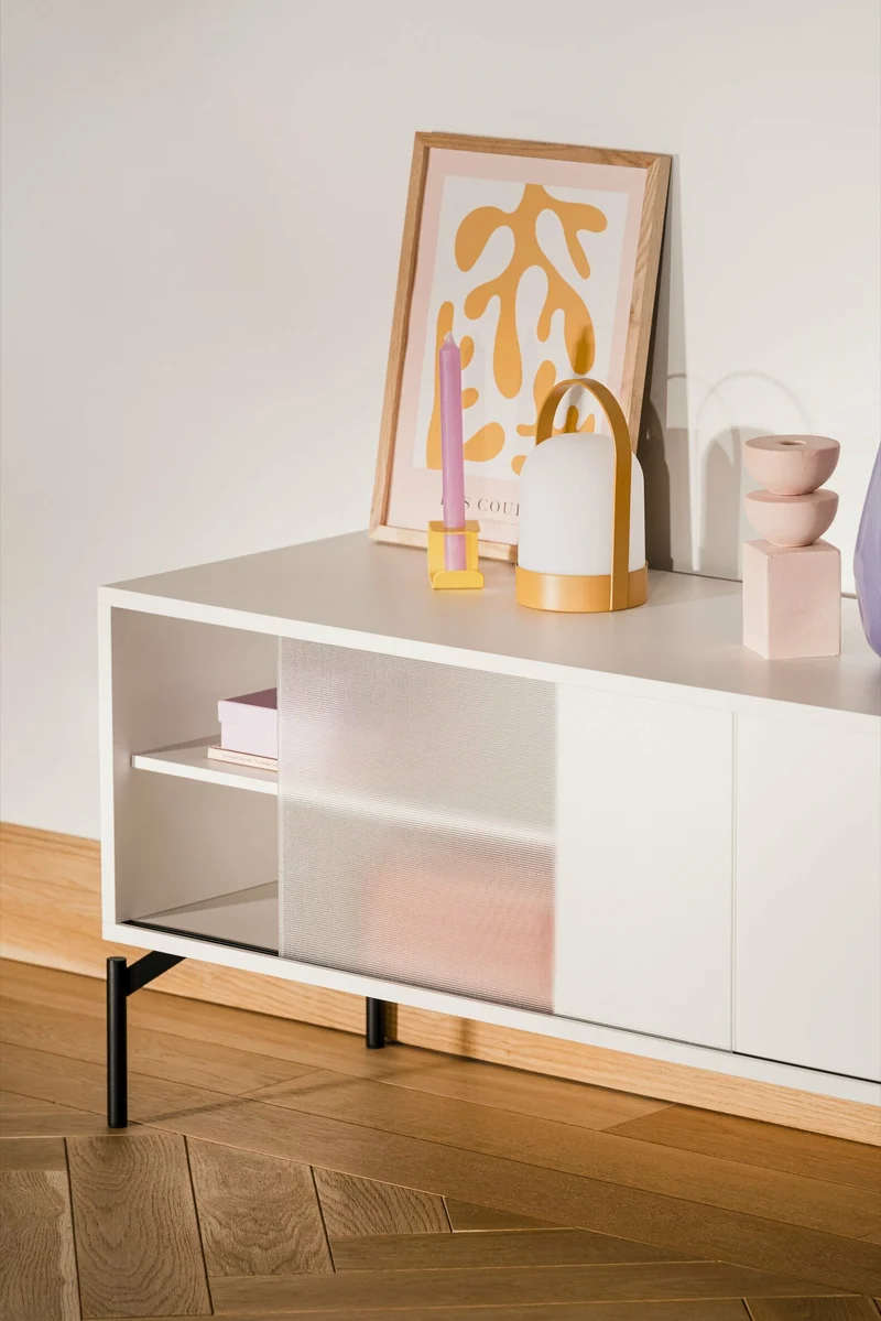 Meuble TV en acier gris amande Met Mini - noo.ma