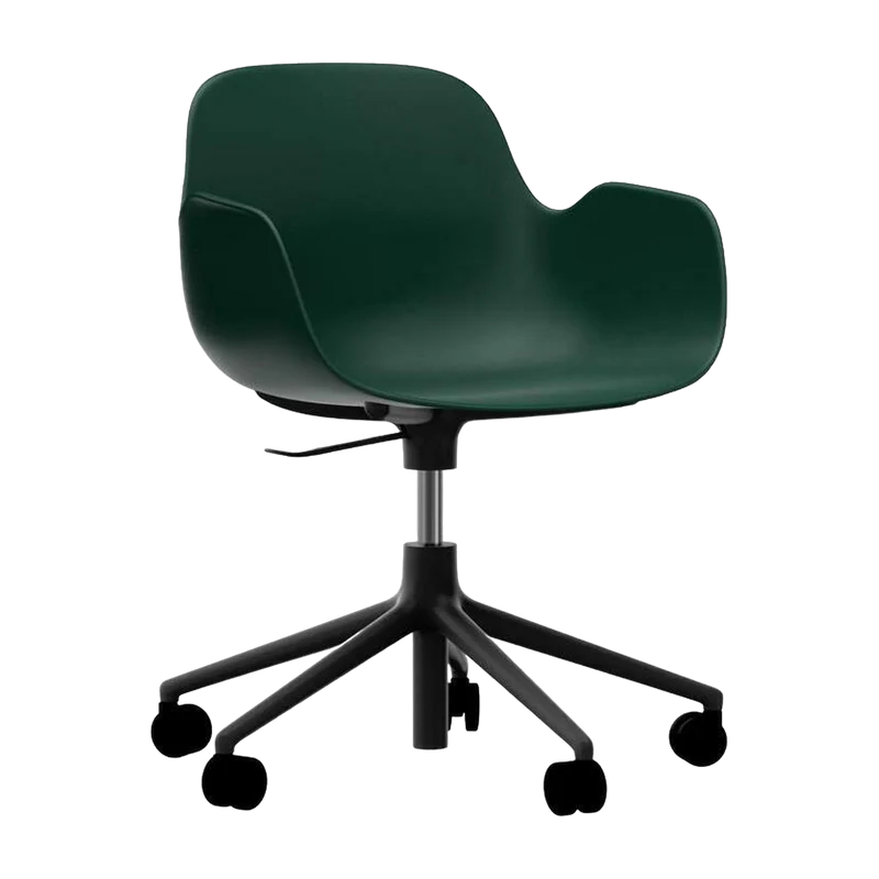 Chaise de bureau réglable à roulettes avec accoudoirs en pp verte Swivel 5W vert - Normann Copenhagen