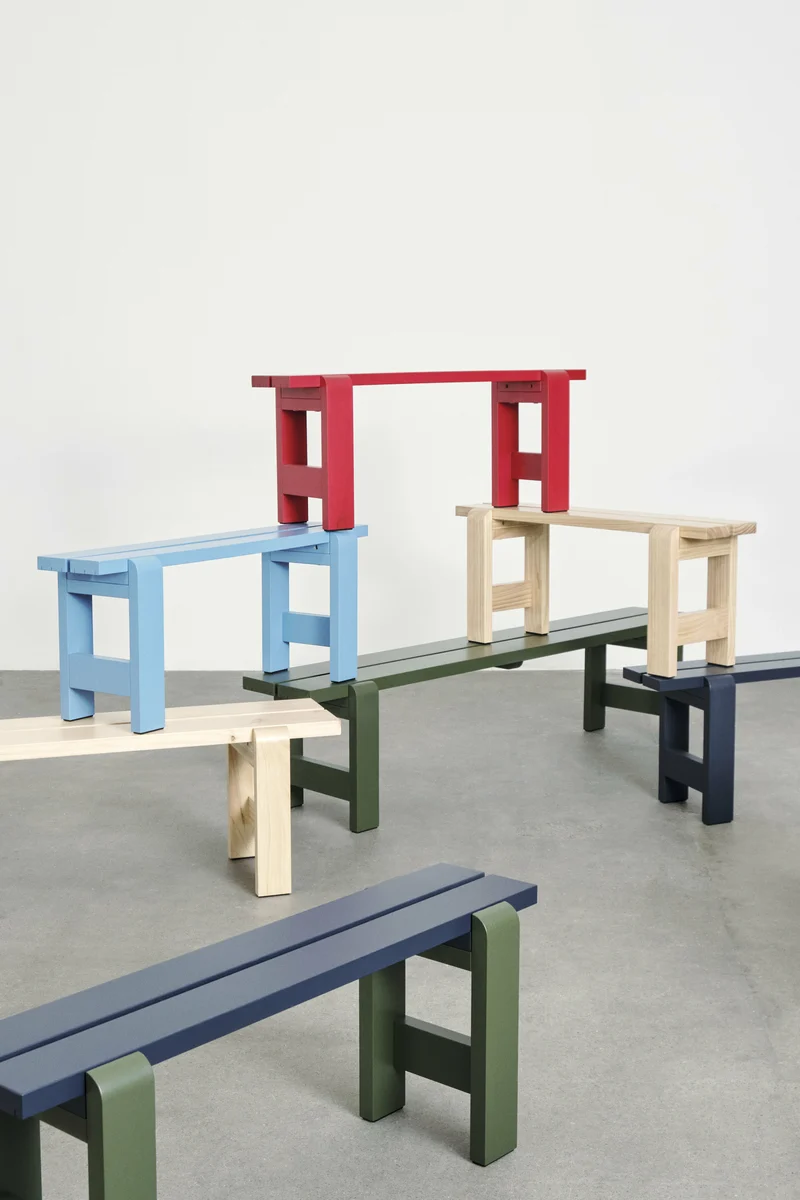 Banc duo en pin laqué bleu métal et olive 111 x 23 x 45 cm Weekday - Hay