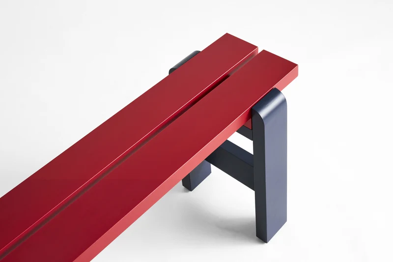 Banc duo en pin laqué vin rouge et bleu métal 111 x 23 x 45 cm Weekday - Hay