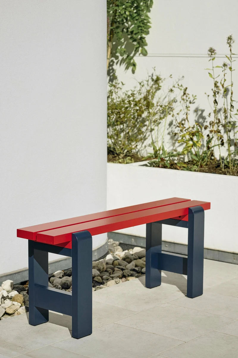 Banc duo en pin laqué vin rouge et bleu métal 111 x 23 x 45 cm Weekday - Hay