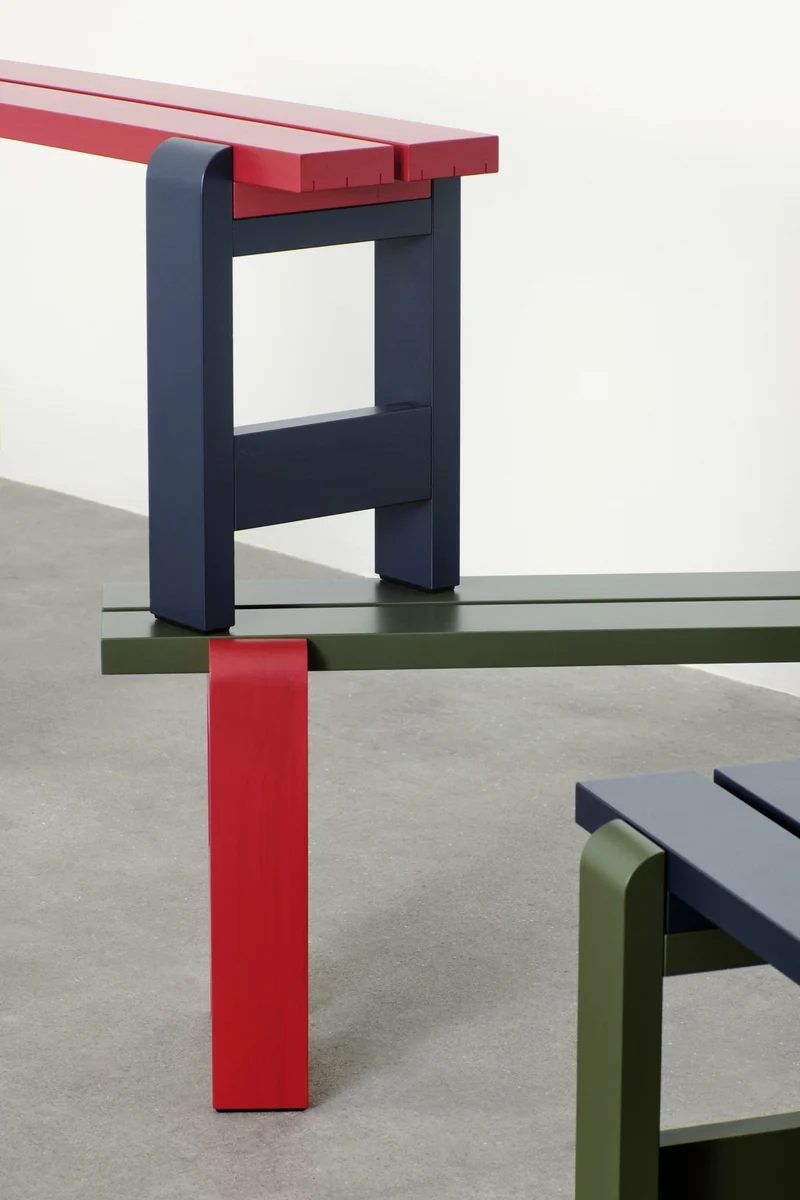 Banc duo en pin laqué vin rouge et bleu métal 111 x 23 x 45 cm Weekday - Hay