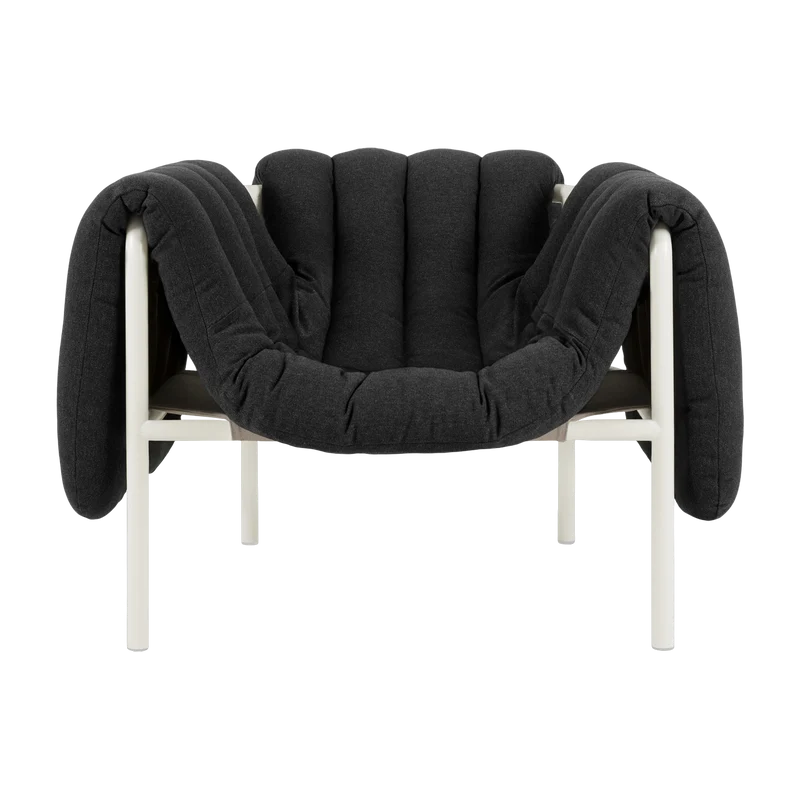 Fauteuil lounge en coton anthracite et acier crème Puffy - Hem