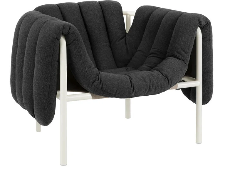 Fauteuil lounge en coton anthracite et acier crème Puffy - Hem