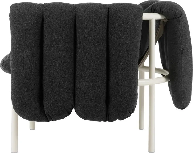 Fauteuil lounge en coton anthracite et acier crème Puffy - Hem