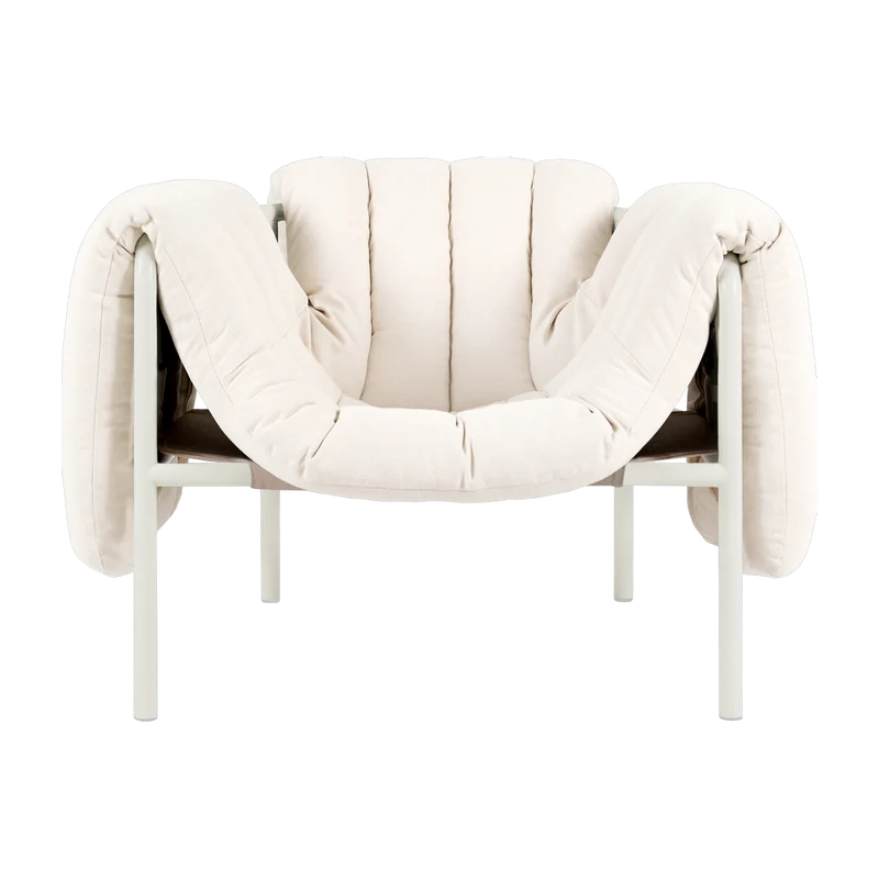 Fauteuil lounge en coton naturel et acier crème Puffy - Hem