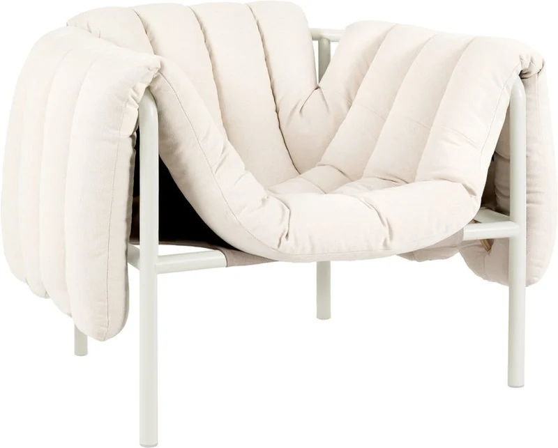 Fauteuil lounge en coton naturel et acier crème Puffy - Hem