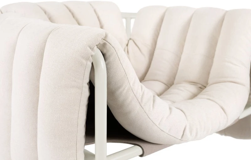Fauteuil lounge en coton naturel et acier crème Puffy - Hem