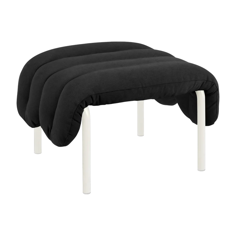 Repose-pieds en coton anthracite et acier crème Puffy - Hem