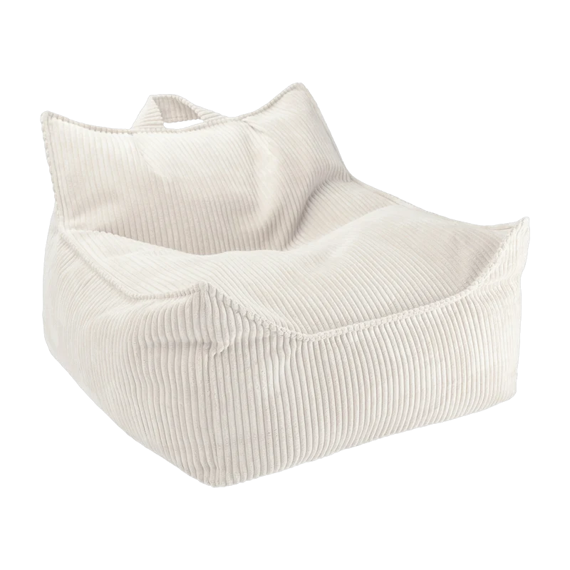 Pouf fauteuil en velours côtelé blanc marshmallow 80 x 70 cm - Wigiwama